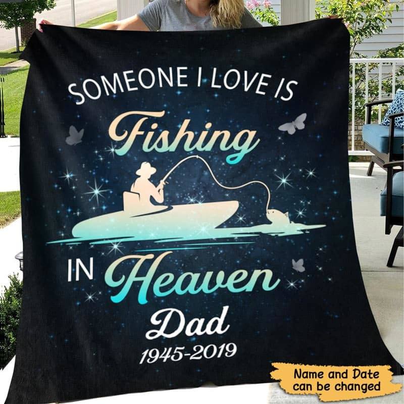 Fishing In Heaven Memorial Personalized Fleece Blanket